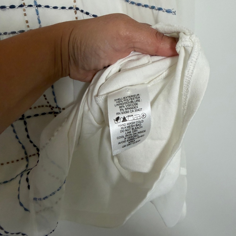NIC+ZOE Women's 3X White Beaded Sleeveless Chiffon Blouse Top - Picture 7 of 10